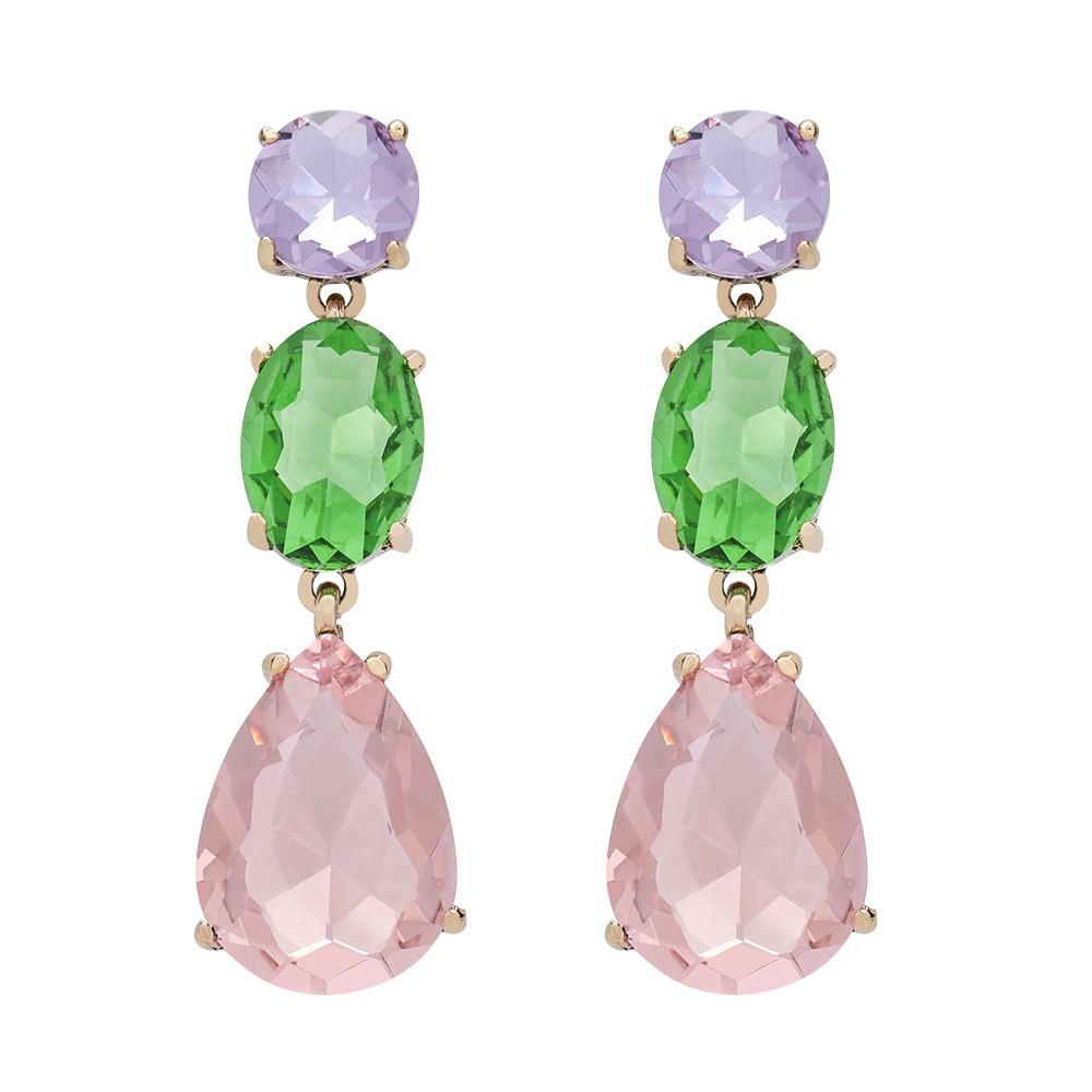 Aretes de diamantes de cristal redondos simples con forma de gota de