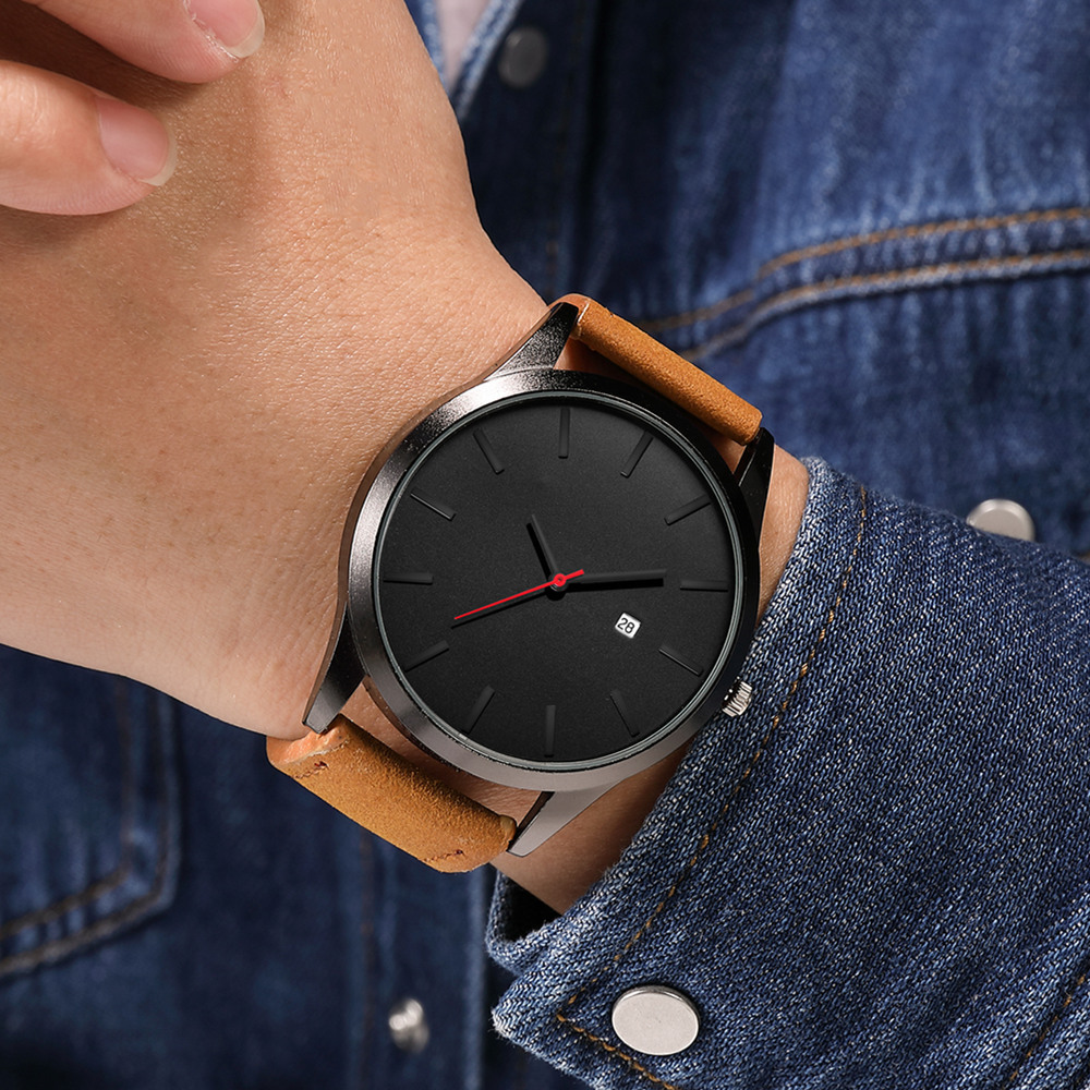 Reloj grande simple reloj de cuarzo mate de moda para hombre calendario