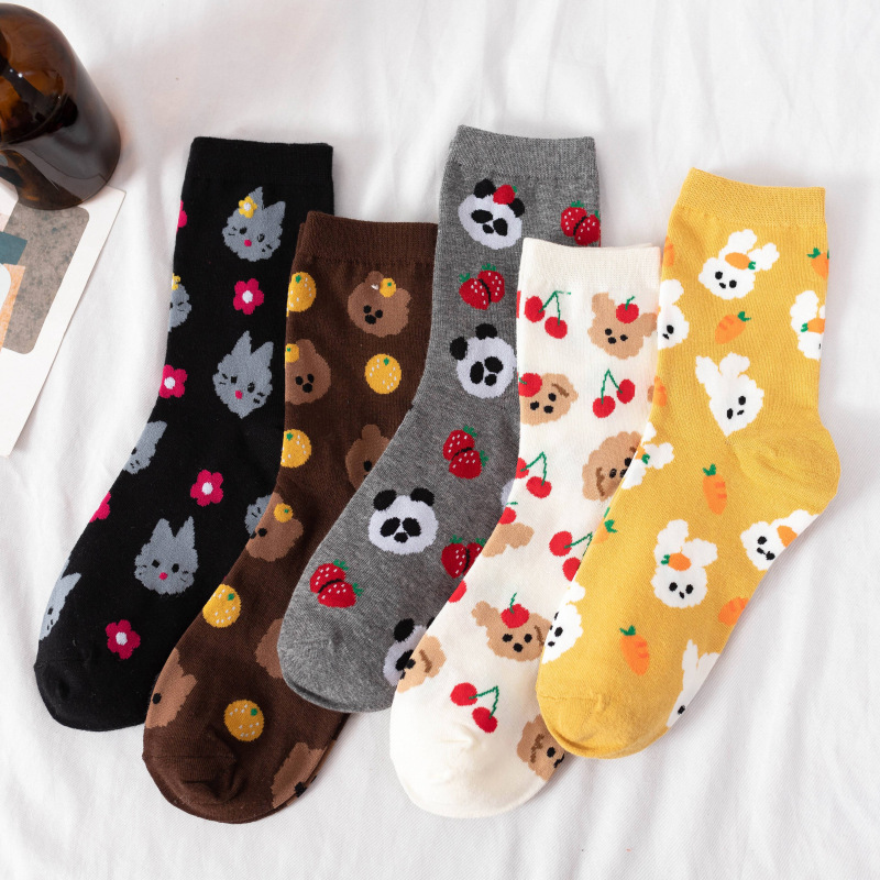 Primavera y otoño coreanos nuevos calcetines de algodón de animales de  dibujos animados calcetines femeninos lindos