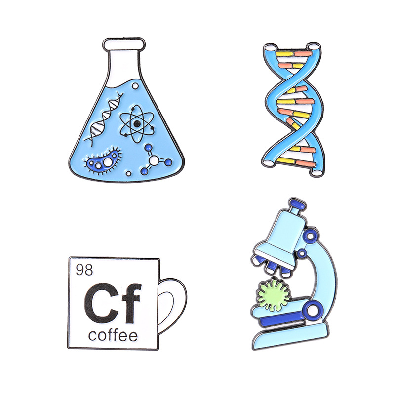 Broche de bioaleación de tipo químico, microscopio creativo de dibujos  animados, copa cf, insignia de pintura