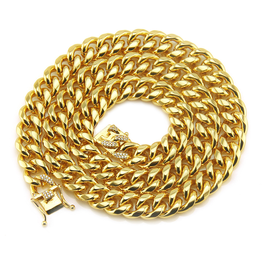Collar de cadena de oro grande con cadena gruesa con diamantes de imitación europeos y