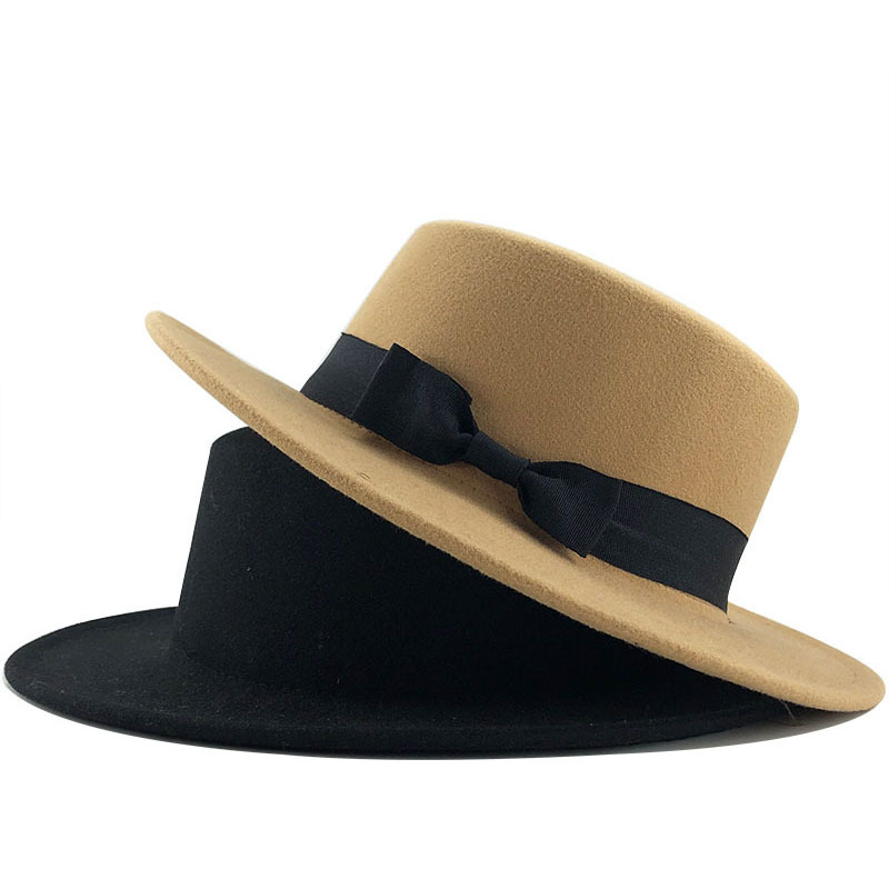 al por mayor bowknot decor flat top estilo coreano sombrero de copa de lana  NHXV407798