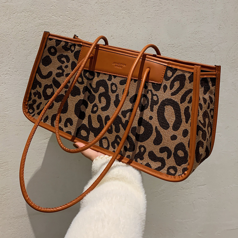 bolso con estampado de leopardo de gran capacidad de color de contraste vintage de moda al por mayor  NHLH430462