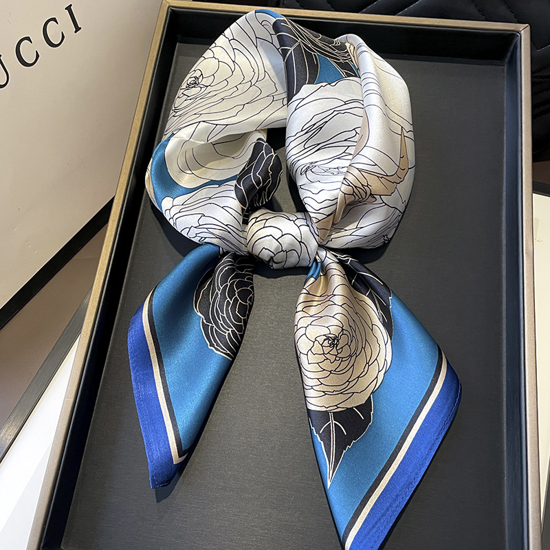 Pañuelo de seda con temperamento de camelia azul, regalo femenino para  madre, pañuelo cuadrado pequeño de