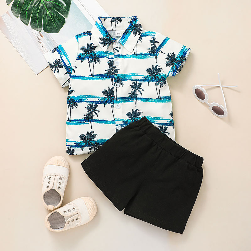 Pantalones cortos de playa para niños de verano, conjunto de dos piezas,  camisas de moda, conjuntos