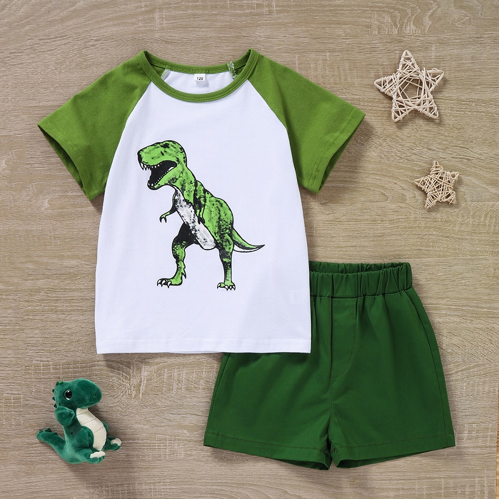Los niños de verano Casual deportes dibujos animados verde dinosaurio  Animal lindo impreso pantalones cortos traje