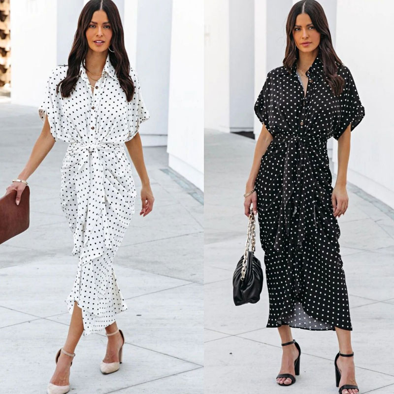 Vestido blanco y negro de lunares de verano para mujeres creativas de nueva  moda